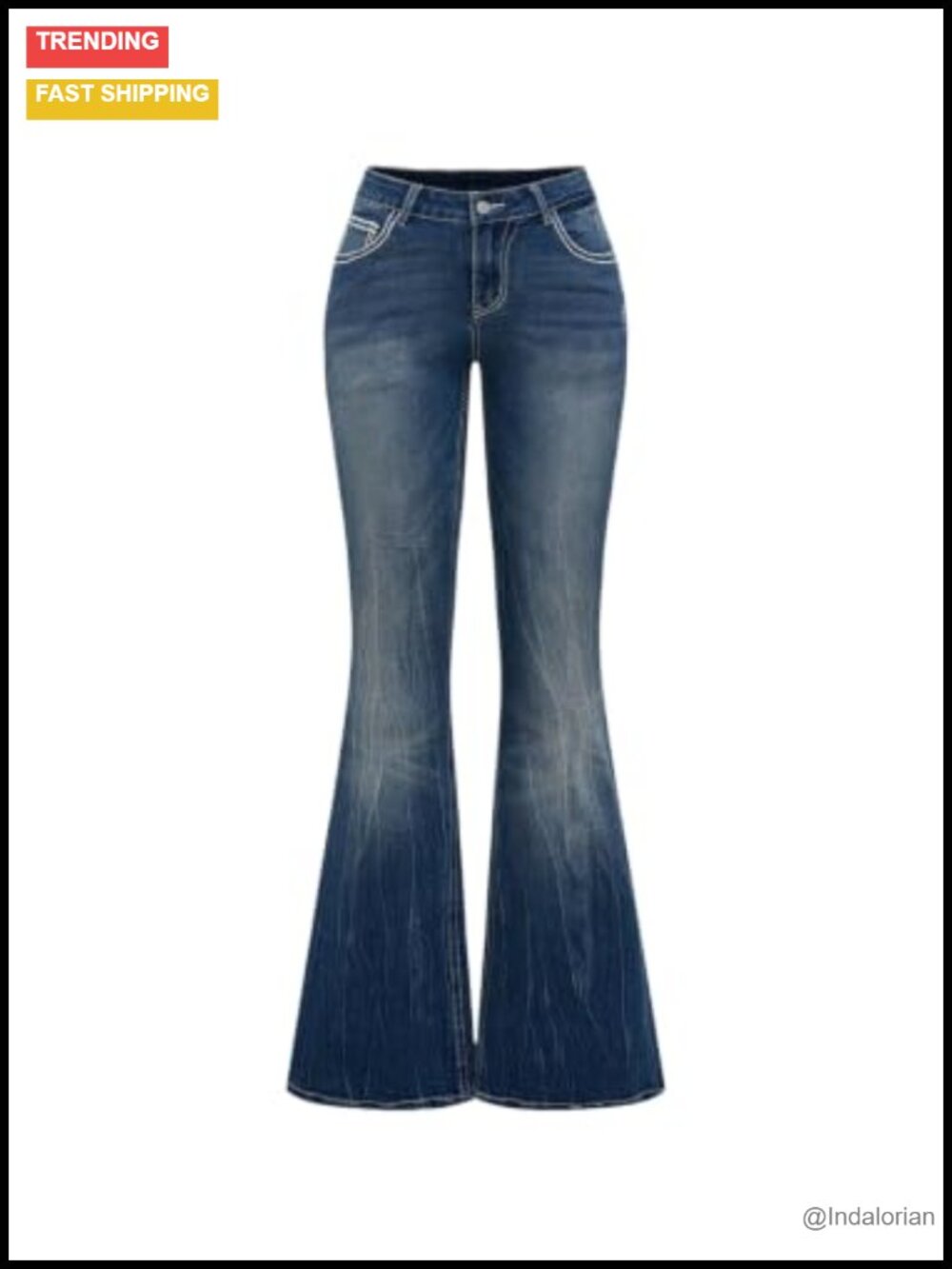 Cross Embroidered Rhinestone Flare Jeans Low Rise Stretch Denim